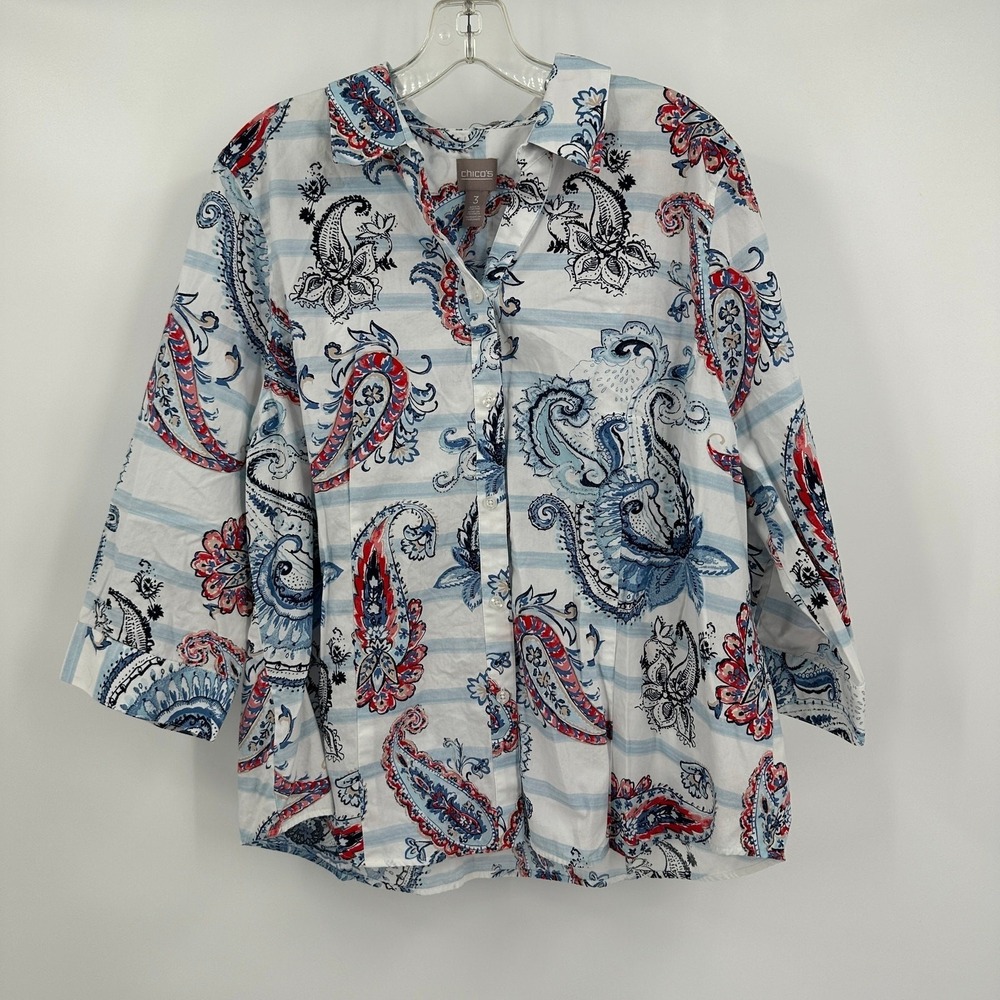 Chicos Womens Paisley Top Size 3 US XL Americana Coastal Summer Vibrant Bold